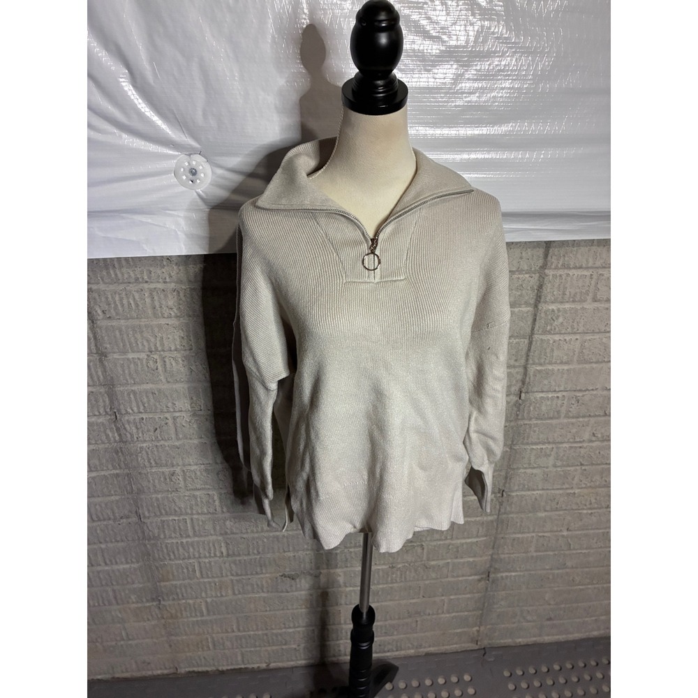 Light Grey Ribbed Quarter Zip Sweater Ring Pull Small